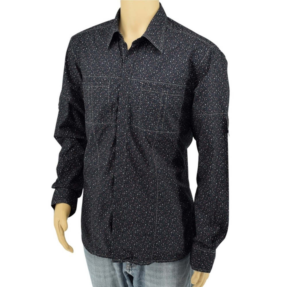 Wills Sport Men's L Slim Fit Shirt Hidden Placket Roll-Tab Sleeve Confetti Dot